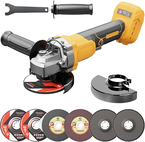 Amoladora angular inalámbrica, amoladora eléctrica sin escobillas de 4-12 pulgadas, compatible con batería DeWalt de 20 V MAX, 3 velocidades, 7000