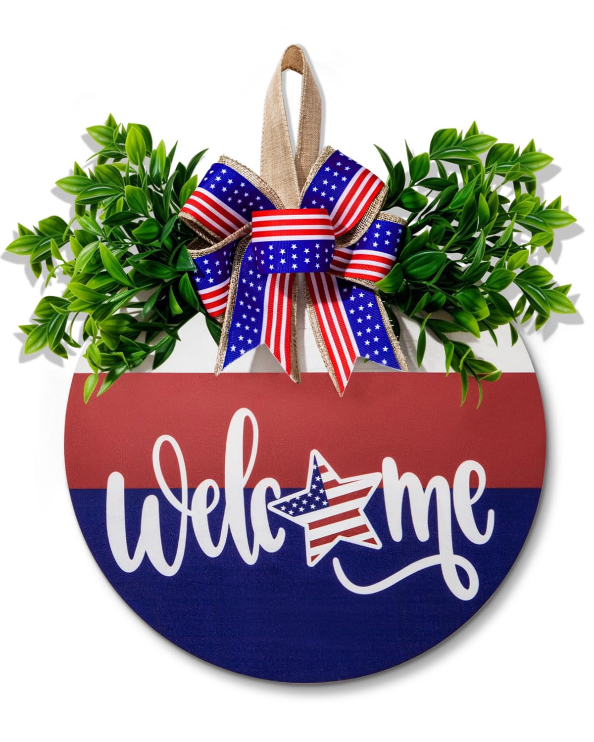 4th of July Wreath for Front Door – Wooden Round Patriotic Wreath for Independence Day and Memorial Day, 4th of July Decorations, 12