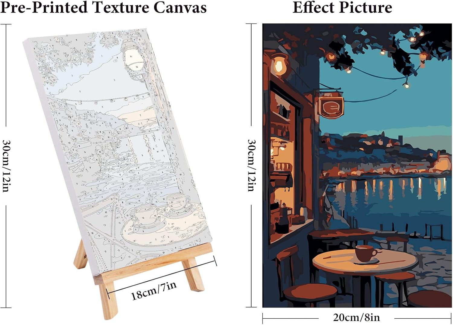 Fountor 4 Pack Framed Paint by Numbers Kit for Adults Beginners with Wooden Easel, DIY Coffee Paint by Number Kit with Frame, Landscape Painting by Numbers for Home Wall Decor 8x12 inch
