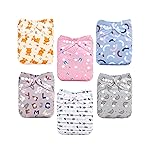 ALVABABY Baby Cloth Diapers 6 Pack with 12 Inserts Cloth Diaper Covers Adjustable Washable Reusable for Baby Girls and Boys 6DM123A