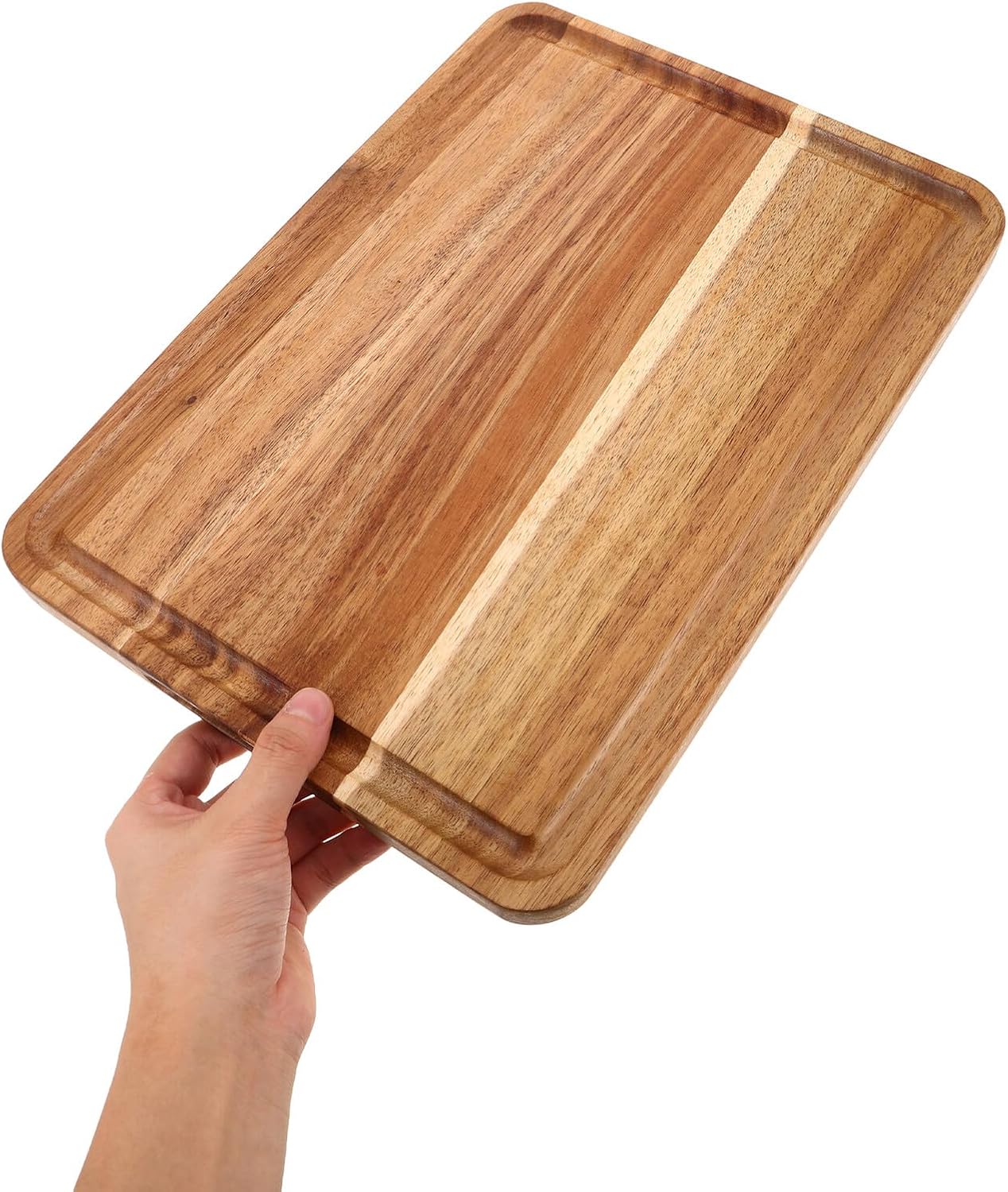 Wood Cutting Board with Juice Groove 35x25x2cm Thick Food-grade Wood Charcuterie and Meat Chopping Block Non-slip Kitchen Prep Board for Home and Restaurant Use