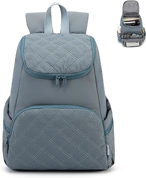 NOL Natural Organic Lifestyle Womens Quilted Puffer Backpack, Large Waterproof Lightweight Puffy Bookbag, Carry on Daypack for Travel, Work Dusty blue