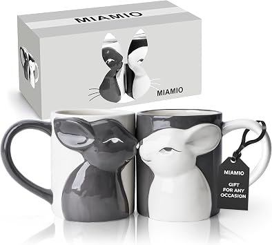 MIAMIO - Kissing Rabbit Mug Set of 2/13.5 oz Coffee Mug for Couples/Ceramic Coffee Cup Set/Gifts for Women/Men for Birthday, Easter or Christmas - Microwave- and Dishwasher Safe
