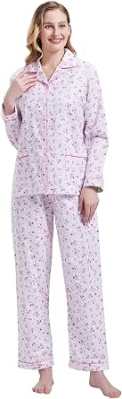 GLOBAL Women’s Flannel Pajamas Set - 100% Cotton, Long Sleeve, Button-Down, Drawstring Waist - View #6