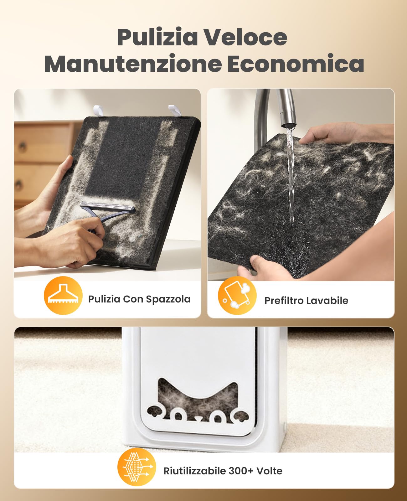 oneisall Purificatore D'Aria Per Animali Domestici, Filtri HEPA Lavabili Su Entrambi I Lati, Per Grandi Ambienti Fino A 204 m², Elimina Peli, Odori, Allergeni, Forfora, Fumo & Polvere, PP02