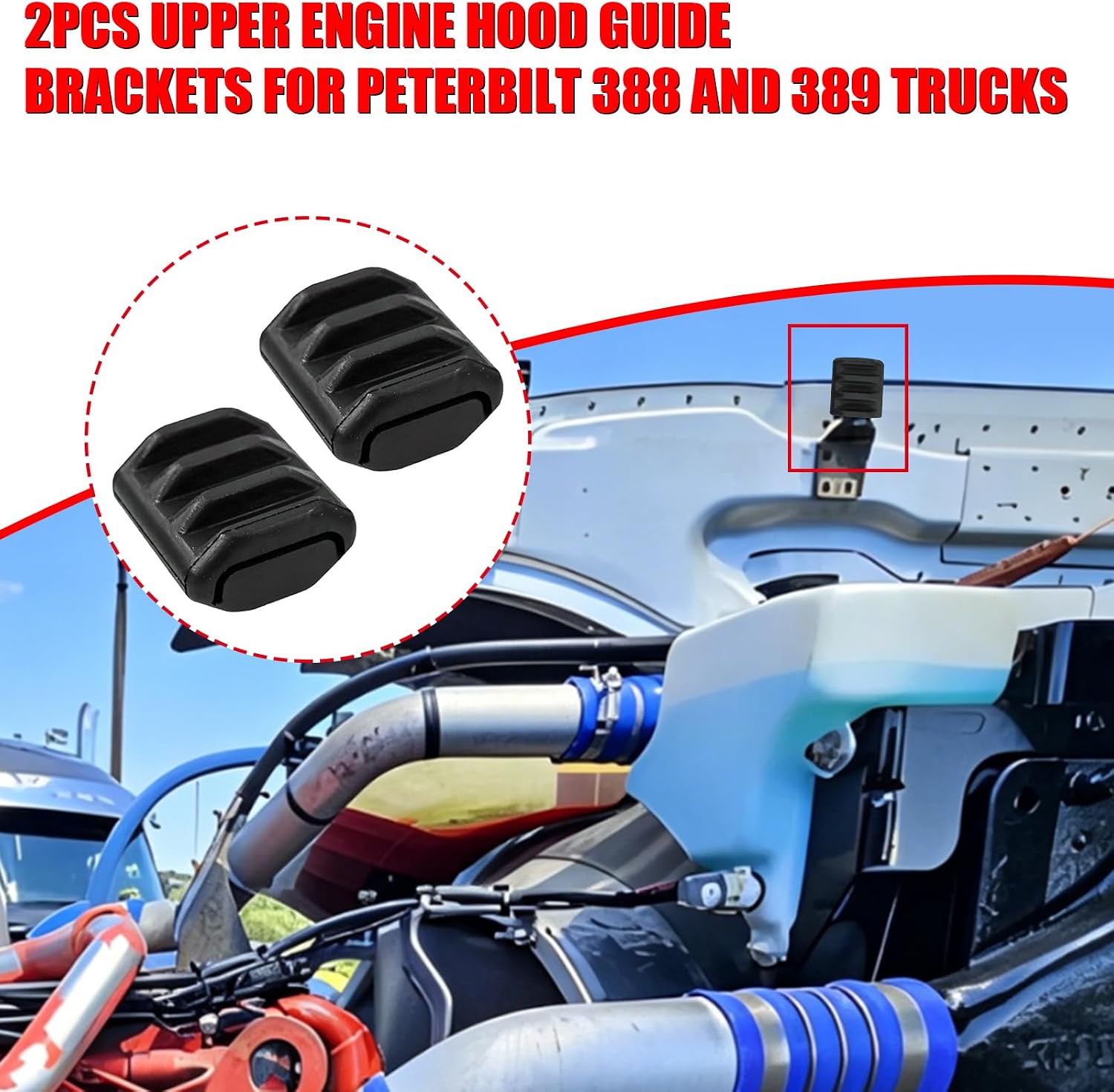 2Pcs Engine Hood Guide Compatible with Peterbilt 388 389 Trucks, Replace Upper Engine Hood Guide Brackets