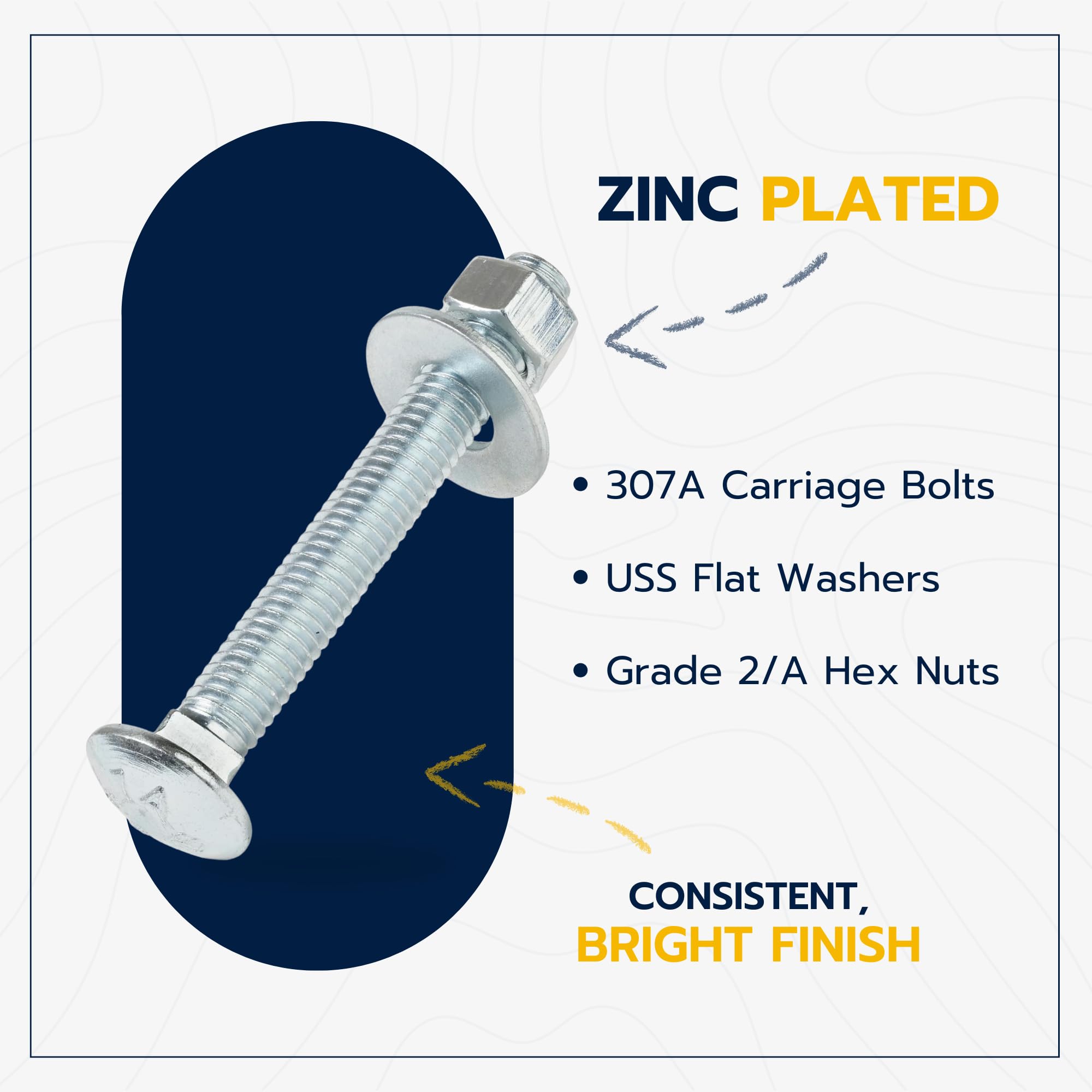 Zinc Carriage Bolts - 50 Pack, Grade 307A -3 Zinc Carriage Bolts - 50 Pack, Grade 307A -3