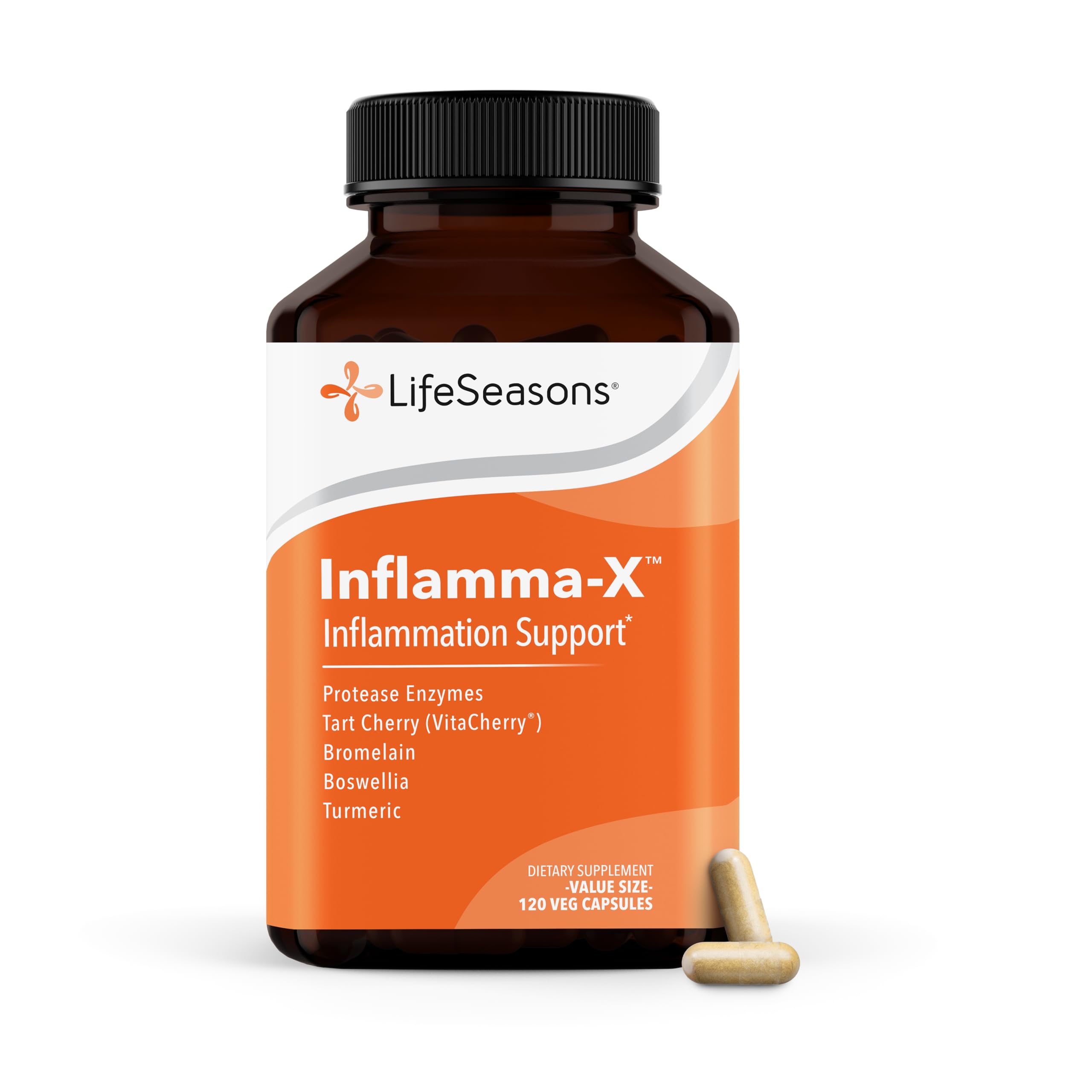 LifeSeasons Inflamma-X Joint & Tissue Support Supplement – Supports Muscle Comfort, Recovery & Flexibility – Herbal Formula with Turmeric, Bromlein, Protease – 120 Capsules