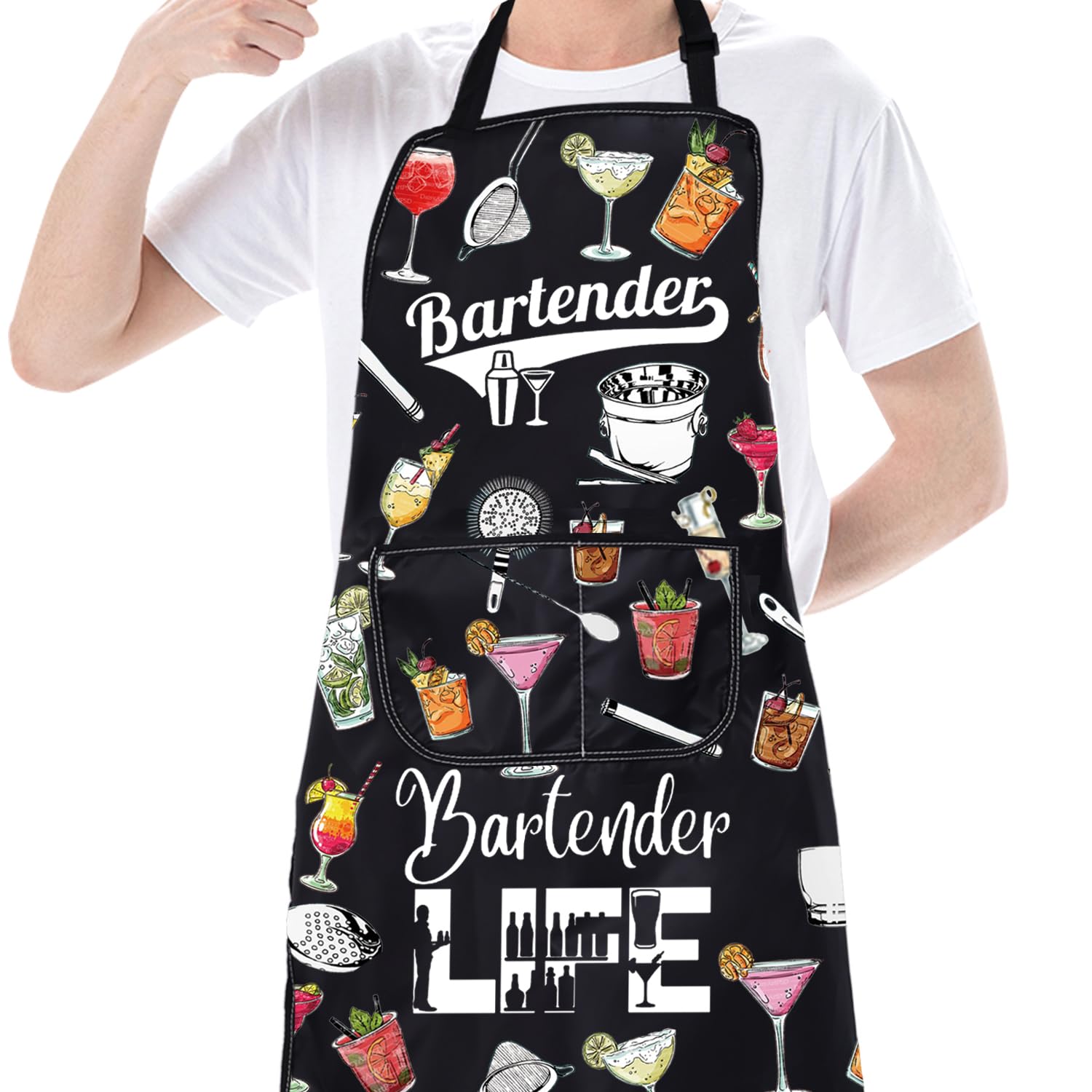 CMNIM Delantales de camarero con bolsillos, regalos para los amantes de los cócteles, delantal de barman para barman, regalo para barman, Delantales de camarero, Medium