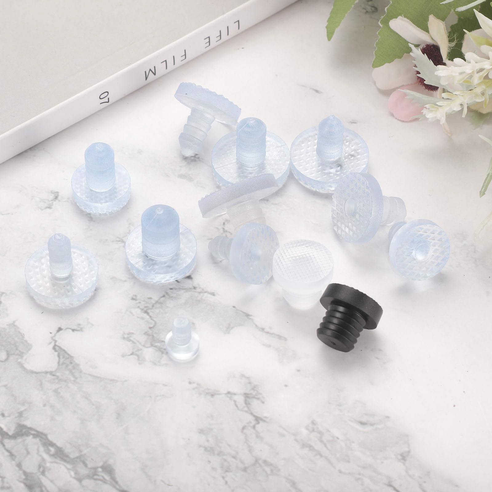 QUARKZMAN 20 Pezzi Paracolpi Per Tavoli Con Piano In Vetro – Steli Trasparenti, Antiscivolo E Antirumore, Per Fori Da 5 Mm, Protezione Per Mobili E Pavimenti