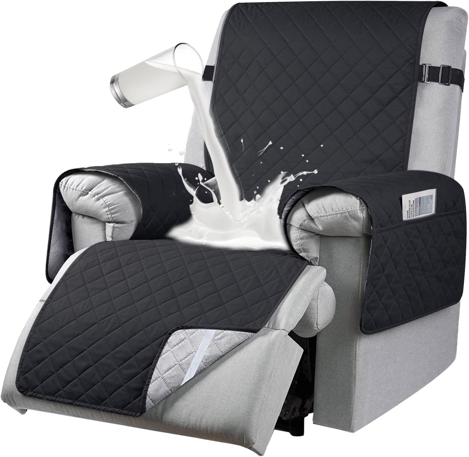 Recliner Sofa Cover with 6 Side Pockets, Waterproof 1 Seats Recliner Chair Cover with Adjustable Tightening Straps, Recliner Chair slipcover for Armchairs, Non-slip Recliner Protect Cover for Pets