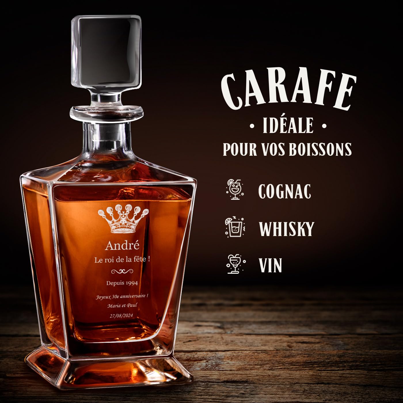 Maverton Ensemble à whisky personnalisé pour homme - 800 ml carafe + 2/4 / 6 verres de 250ml - Set gravé pour connaisseur - Avec motif décoratif - pour anniversaire - pour papa - fete
