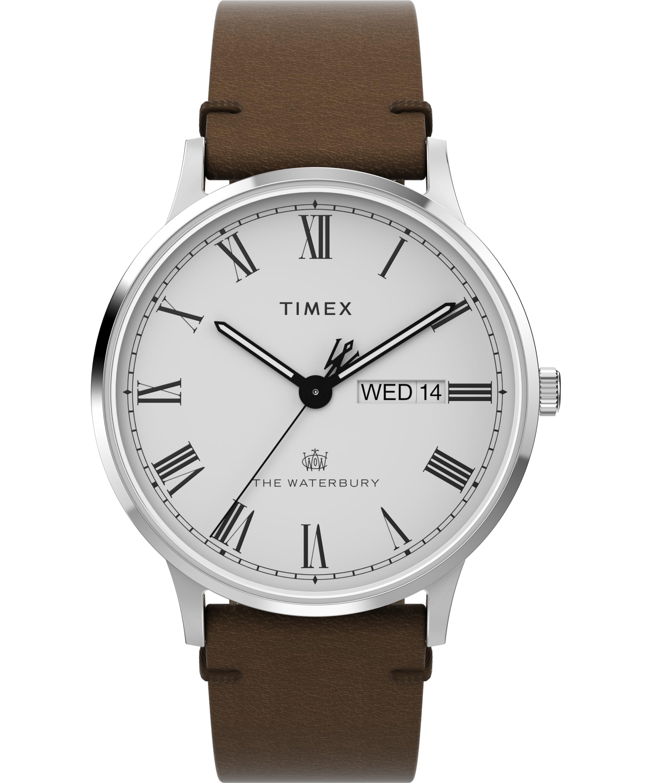 Timex Men's Waterbury 40 mm Watch, Brown Leather Strap White Dial Stainless Steel Case TW2Y29500