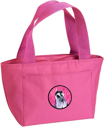 Caroline's Treasures SS4753-PK-8808 Bolsa de almuerzo Schnauzer rosa con aislamiento, bolsa de mano para mujeres y hombres, reutilizable, grande,