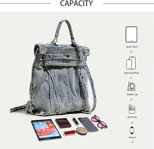 Miniatura 4 de Mochila de mezclilla lavada a la moda, bolsos de estilo universitario para mujer, bolso diario de la mochila, mochilas de viaje para parejas, Denim