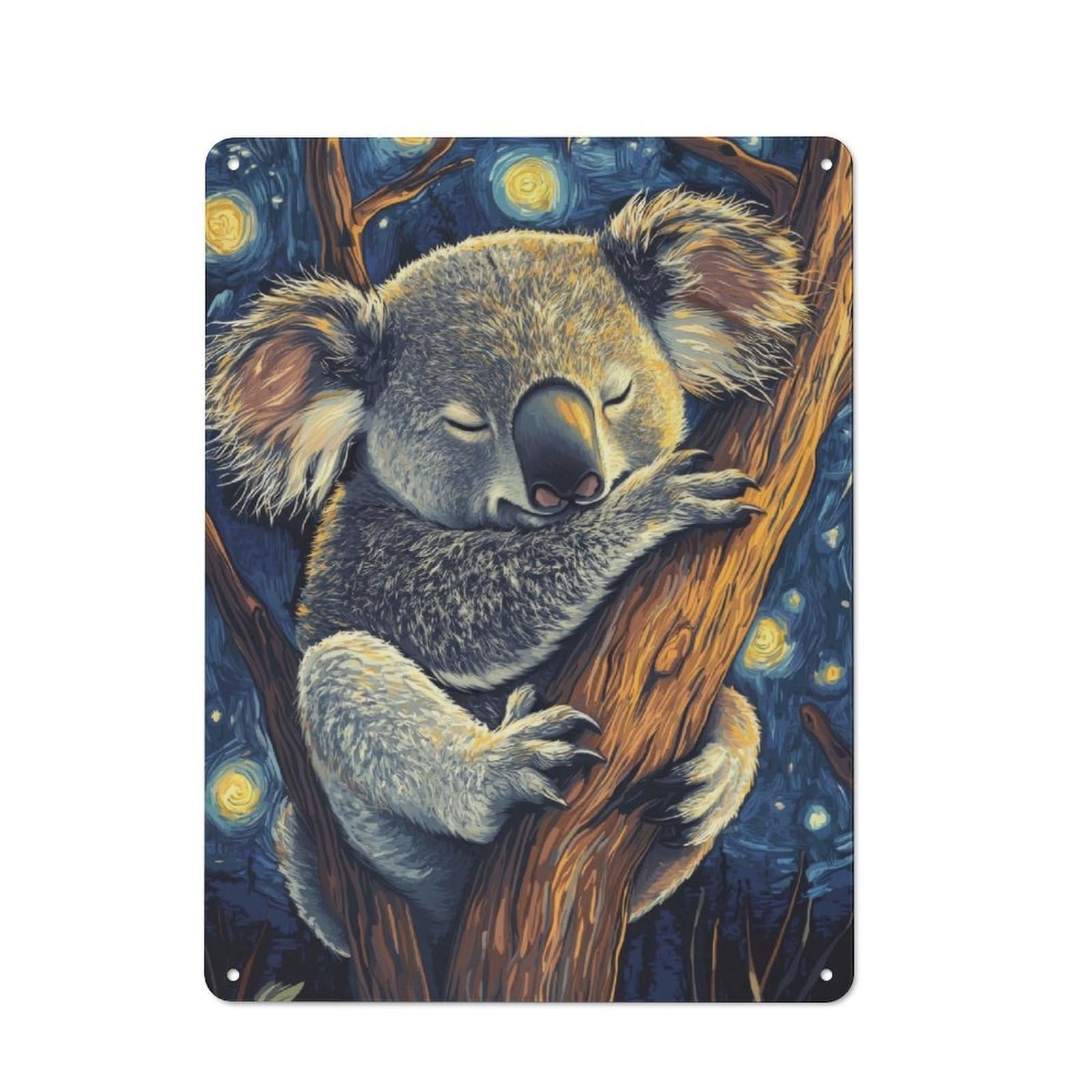 Junmoney Koala In Starry Night Metal Wall Sign 40X30cm Featuring For Workshop Wall, Suited To Metal Sign Collectors
