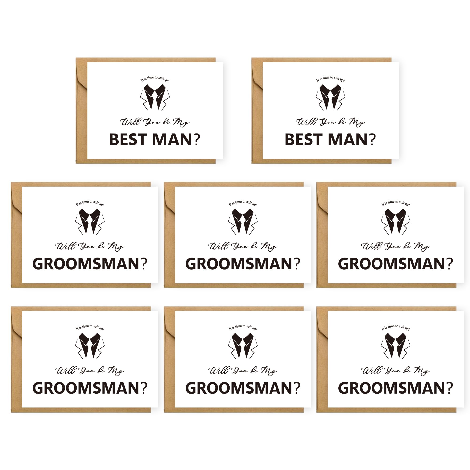 LotsBuyLots 8 Pieces Groomsmen Proposal Cards, 6 Will You Be My Groomsman Cards and 2 Will You Be My Best Man Cards with Envelopes, Groomsmen Proposal