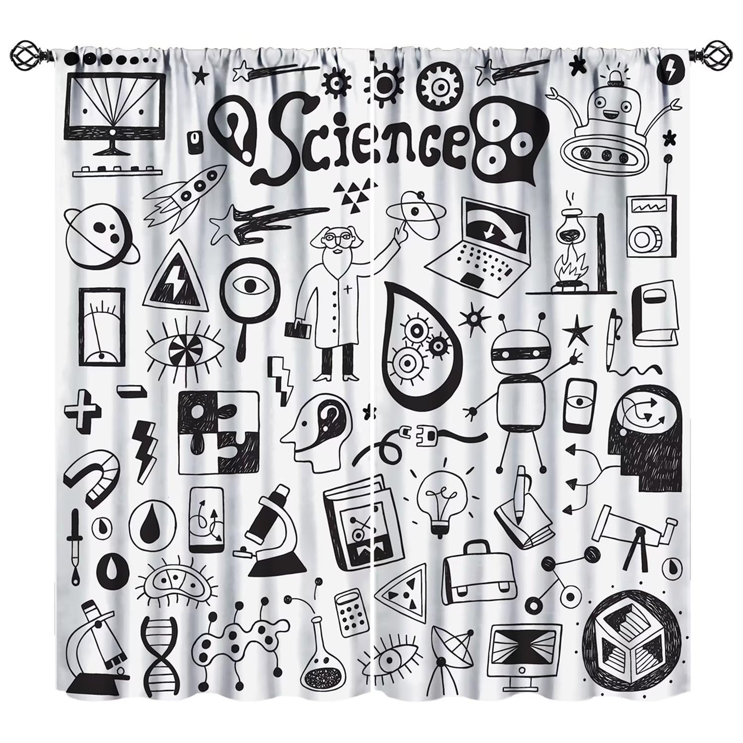 JESTRONRY Cartoon Science Curtains, Doodles Chemistry Geometry Math Education Theme Room Darkening Door Window Rod Pocket Curtain for Kids Boys Girls