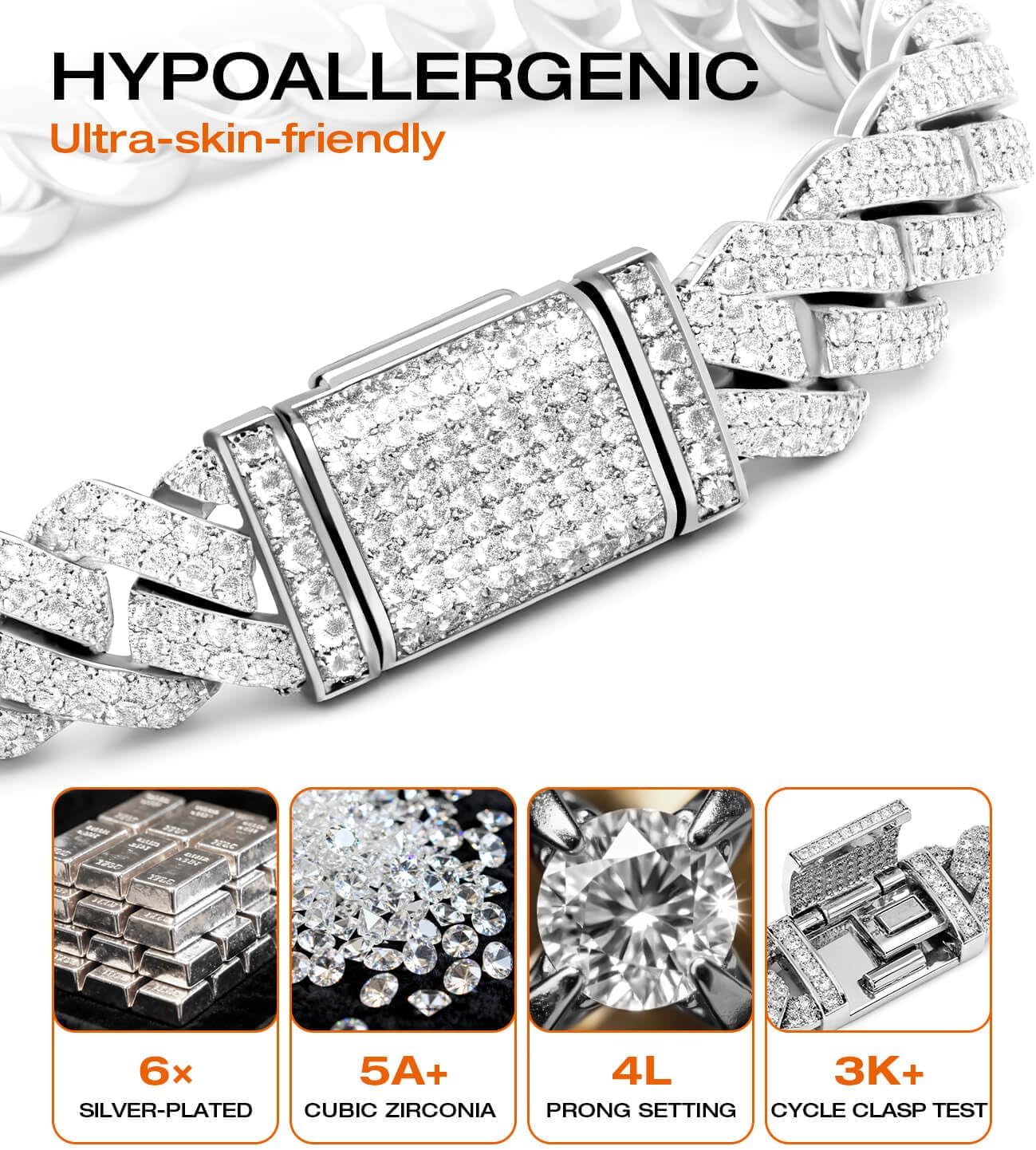 Sparkly Bling Iced Out Bracelet for Men, Miami Cuban Link Chain Bling Diamond Chain Prong-Setting Bracelet(14K Gold-Plated/Silver ) - Image 4