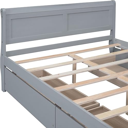 Miniatura 72 de Cama de plataforma de madera de tamaño individual con cabecera en forma de casa, soporte de listones de madera, para dormitorio de niños, niñas,