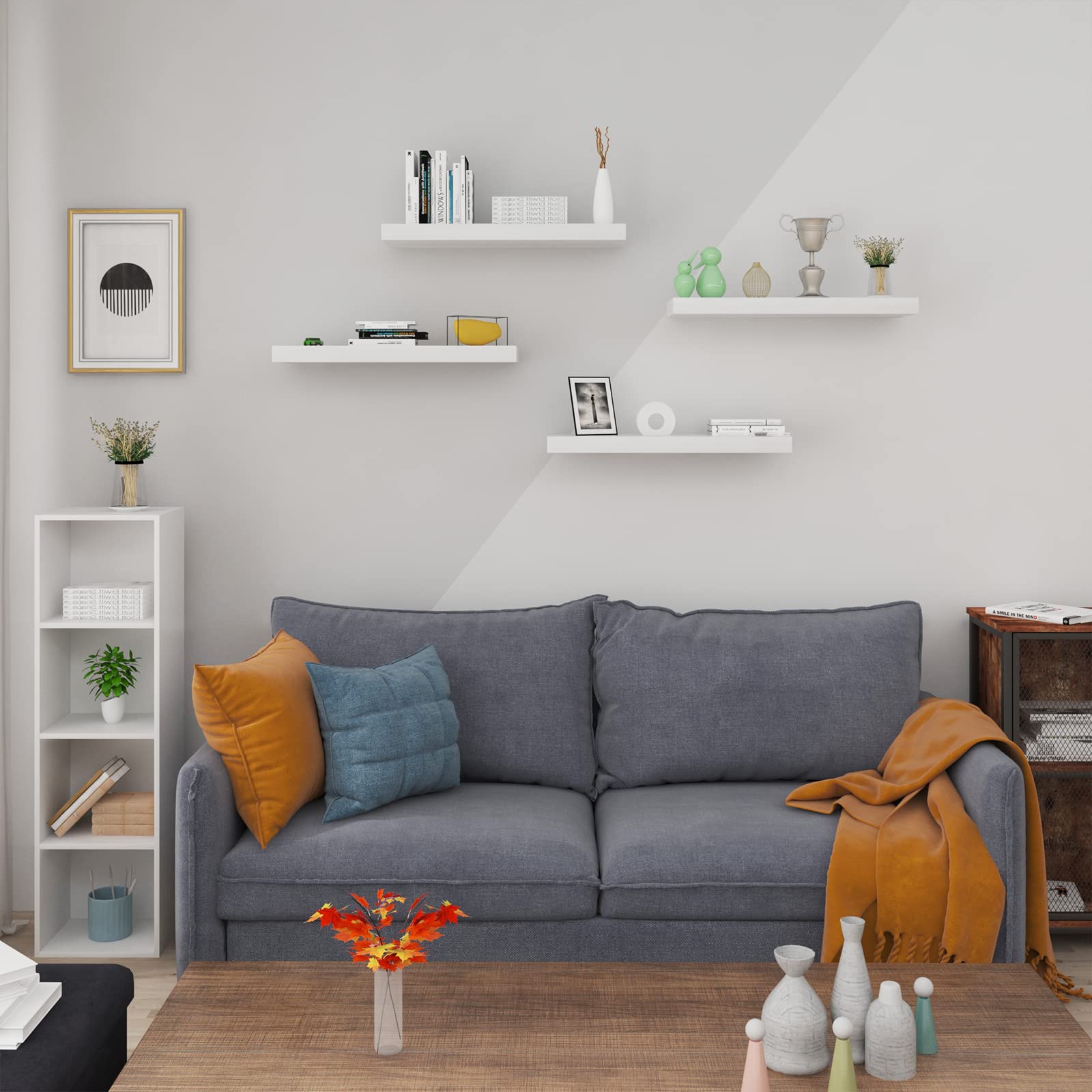 WOLTU Mensola da Muro, Set di 4, Scaffale Sospeso da Parete Libreria Piccola per Soggiorno Cameretta Porta CD DVD, Pannello MDF 100x22,9x3,8cm, Bianco, RG9482ws-4-FL