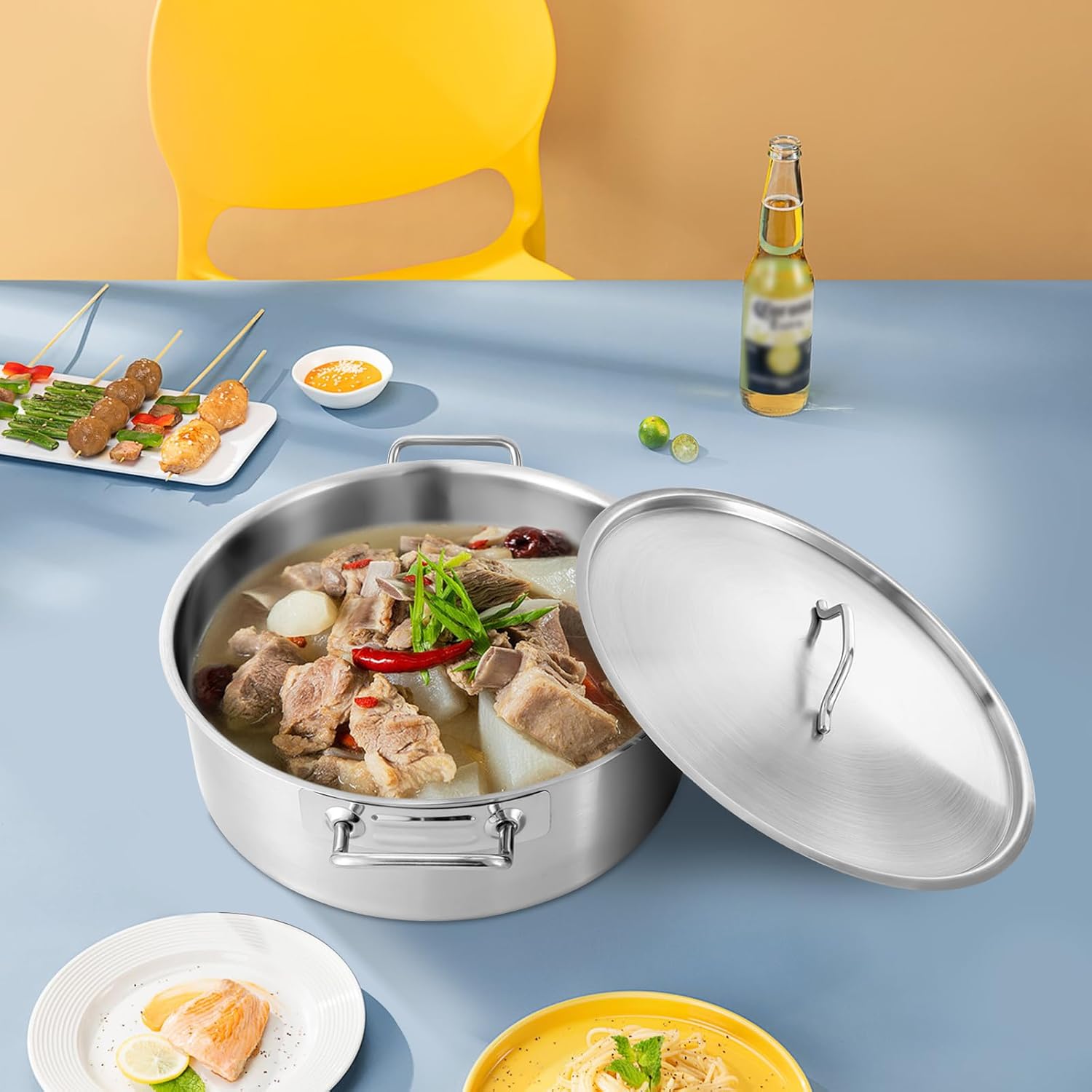 Stainless Steel Stock Pot, 11qt Stockpots, Soup Pot with Lid, Cooking Pots with Handle for Hot Pots, Chicken Soup, Porridge