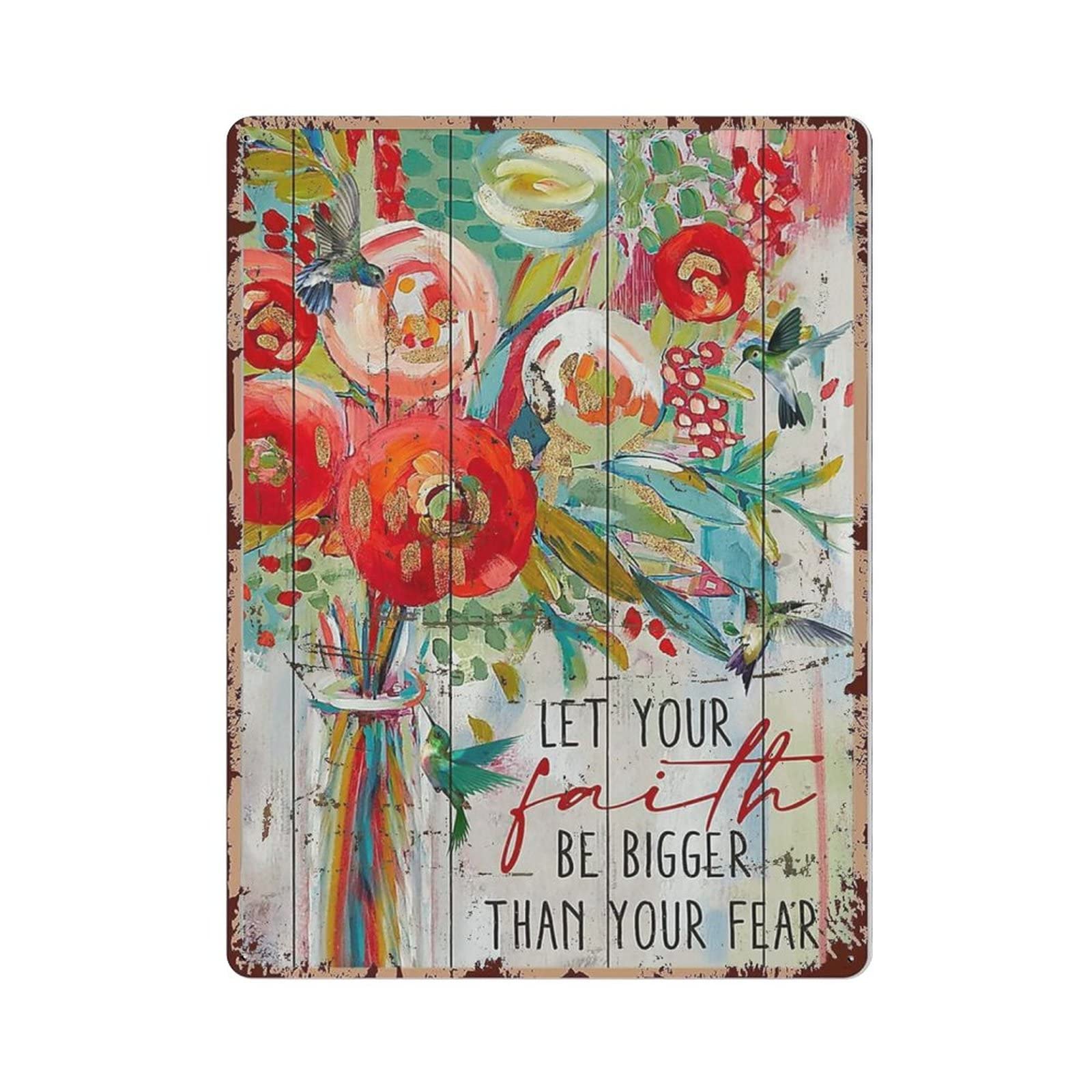 AOOEDM Let Your Faith Be Bigger Than Your Fear Metal Sign for Home Coffee Garage Wall Decor Vintage Poster Bar Signs for Home Bar Retro Metal Tin Sign