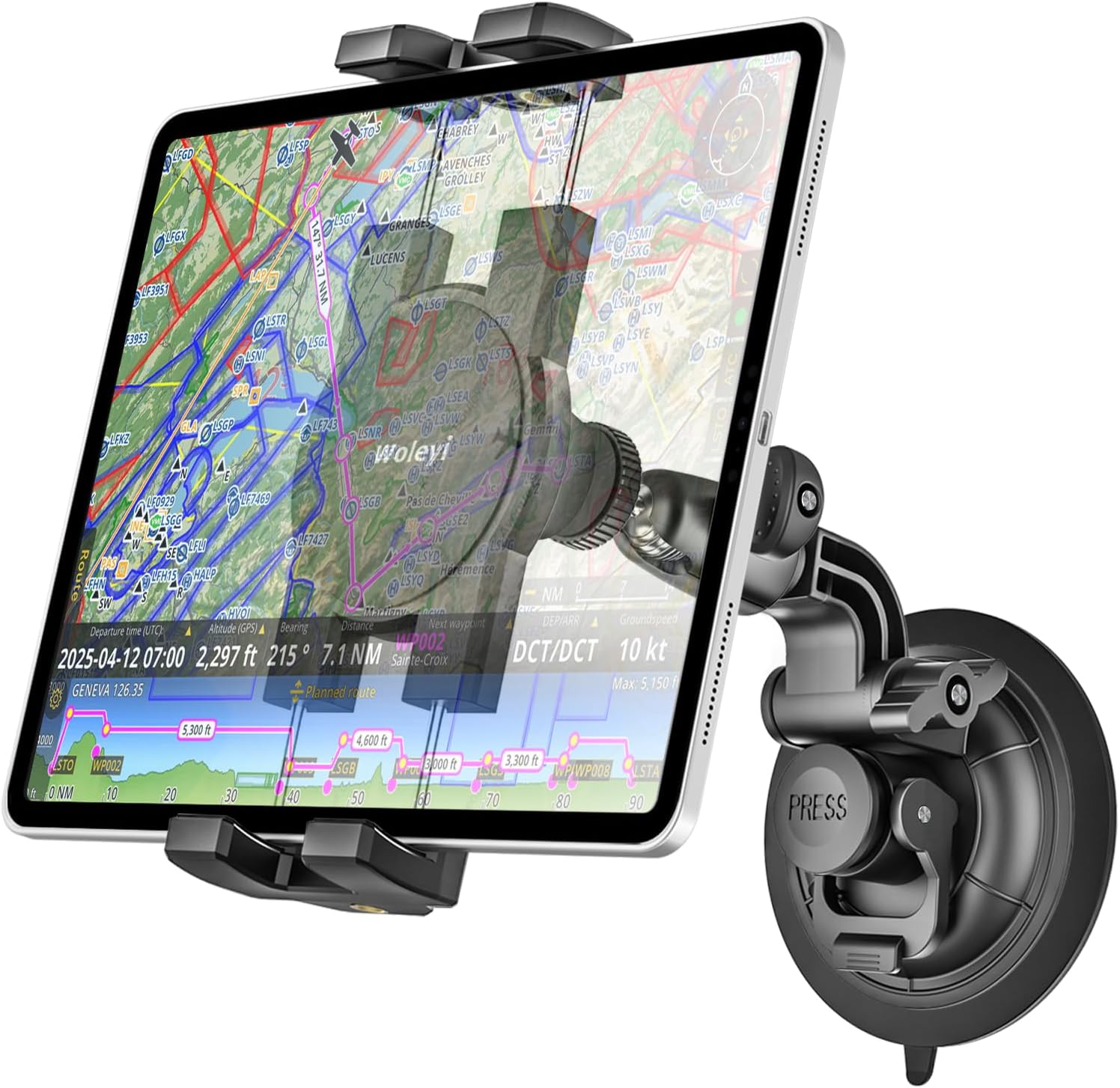 Pilot Tablet Holder - [95mm Aviation Suction Cup] Airplane Tablet Mount for Aircraft Window/Windshield Stand, Compatible with iPad Pro, Air, Mini, Galaxy Tab, Z Fold, iPhone, Camera, 4.7-13" Devices