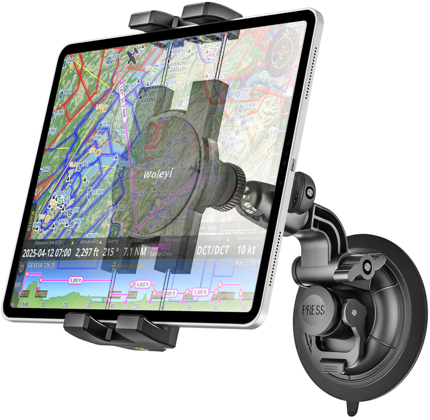 Pilot Tablet Holder - [95mm Aviation Suction Cup] Airplane Tablet Mount for Aircraft Window/Windshield Stand, Compatible with iPad Pro, Air, Mini, Galaxy Tab, Z Fold, iPhone, Camera, 4.7-13" Devices