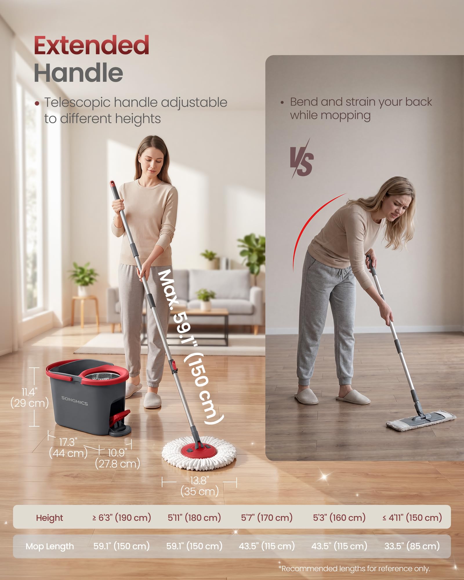 SONGMICS Spin Mop Set - Pedal Wringer, Easy Cleaning -6 SONGMICS Spin Mop Set - Pedal Wringer, Easy Cleaning -6