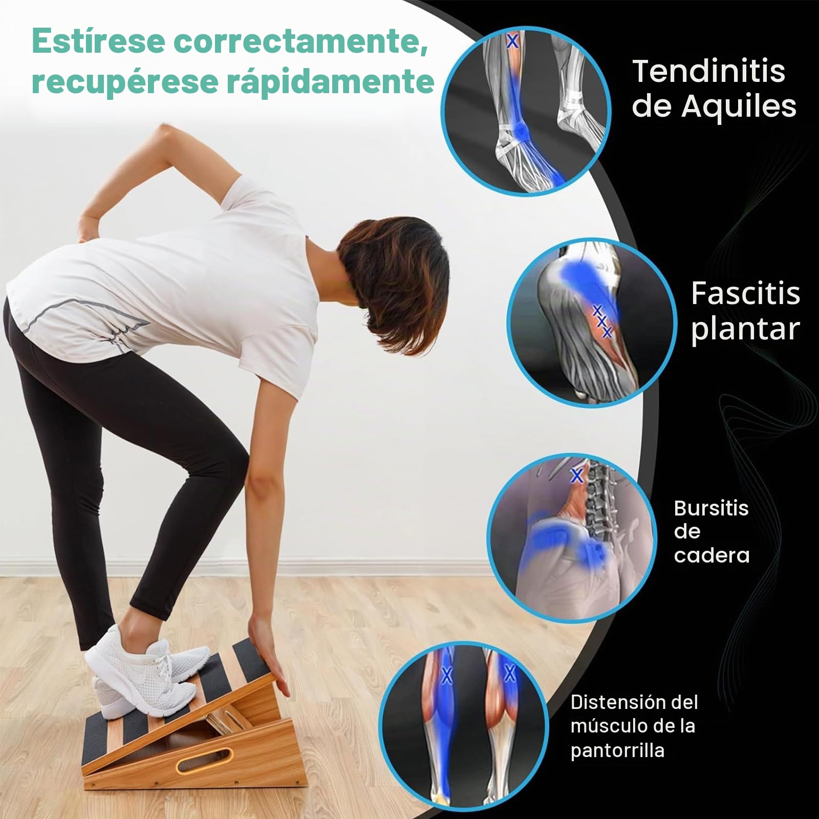 Tabla de madera inclinada profesional de tamaño mediano, tabla de inclinación para estirar las pantorrillas – diseño con asa extra lateral para transportarla fácilmente – 40,6 x 31,7 cm
