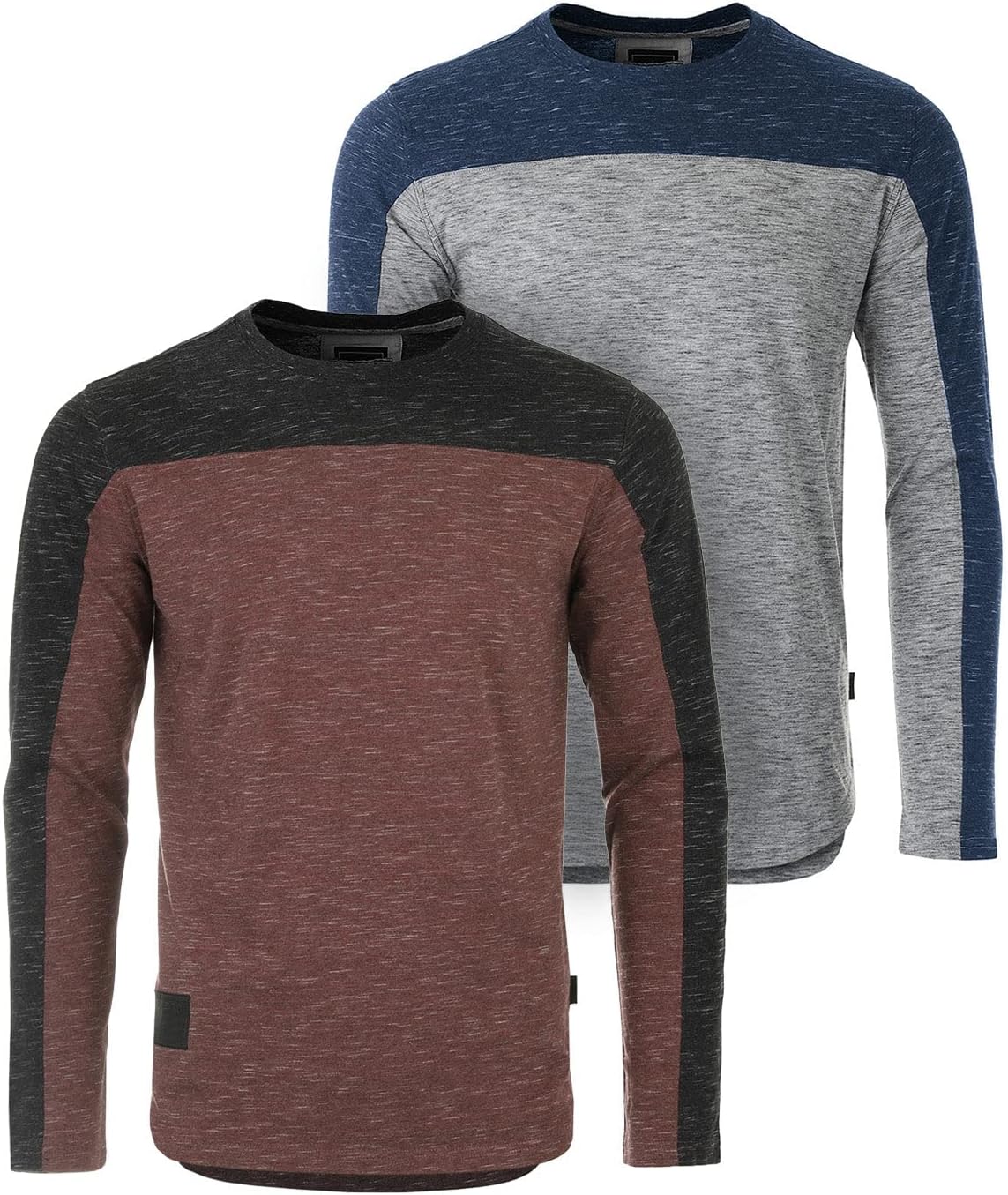 ZIMEGO Mens Long Sleeve Slim Fit T-Shirt - Casual Color Block Crew Neck Activewear