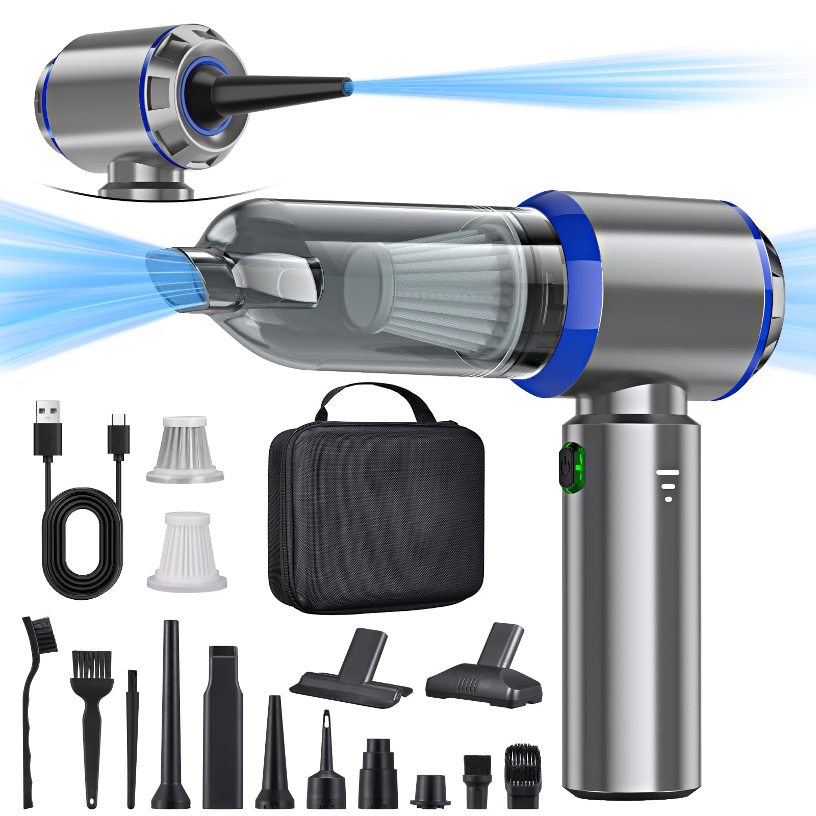 Aspirapolvere Auto Senza Fili Portatile - Potente, Ricaricabile USB-C, Per Interni Auto E Animali - Foto 3