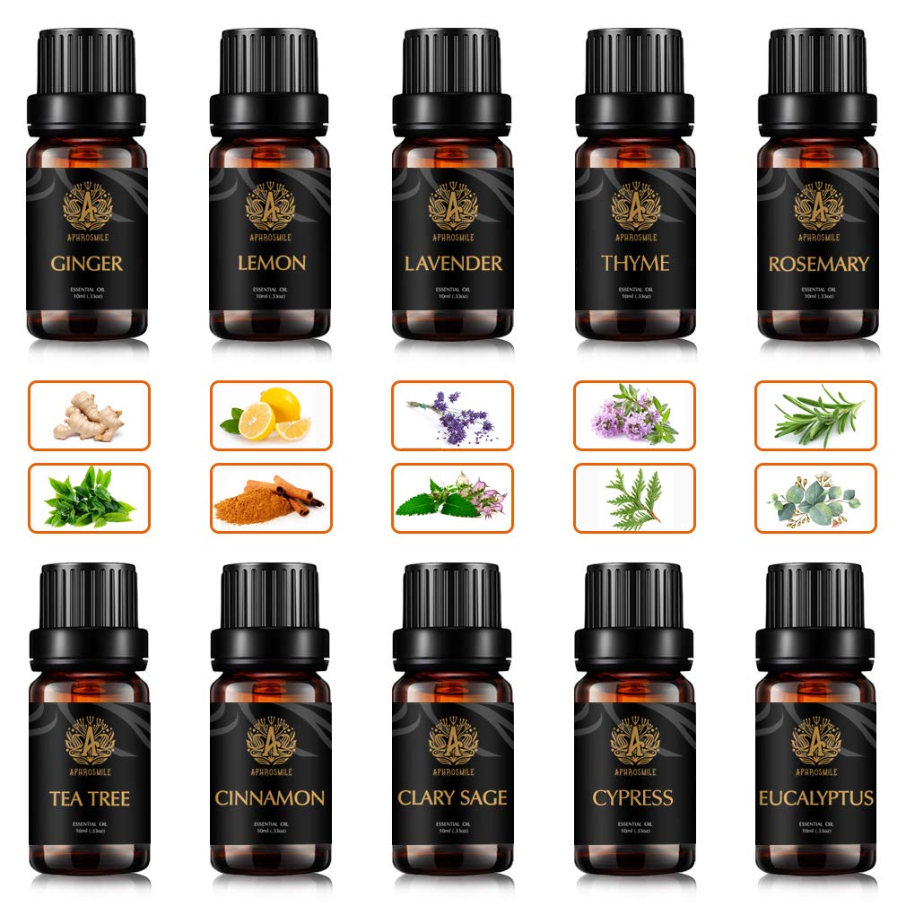 Aromatherapie Zimt ätherisches Öl Set für Diffusor, 100% reine Teebaum ätherisches Öl Kit für Hause, 10x10ml Ingwer ätherische Öle Set-Clary Salbei,Zypresse,Zitrone,Thymian Öle...