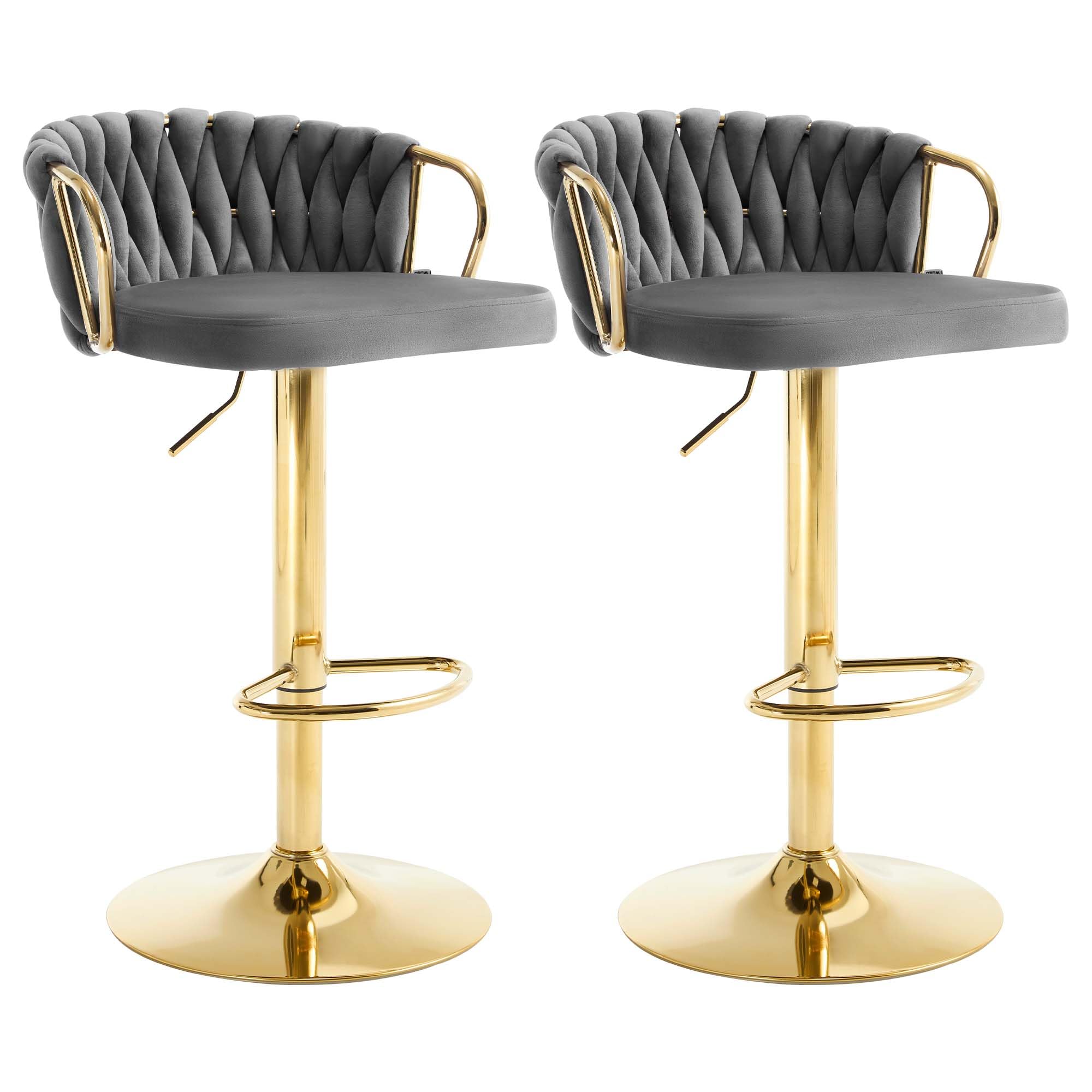 WOLTU Lot de 2 tabourets de bar pivotants en velours réglables en hauteur avec dossier, repose-pieds de cuisine modernes Gris foncé WOLTU Lot de 2 tabourets de bar pivotants en velours réglables en hauteur avec dossier, repose-pieds de cuisine modernes Gris foncé