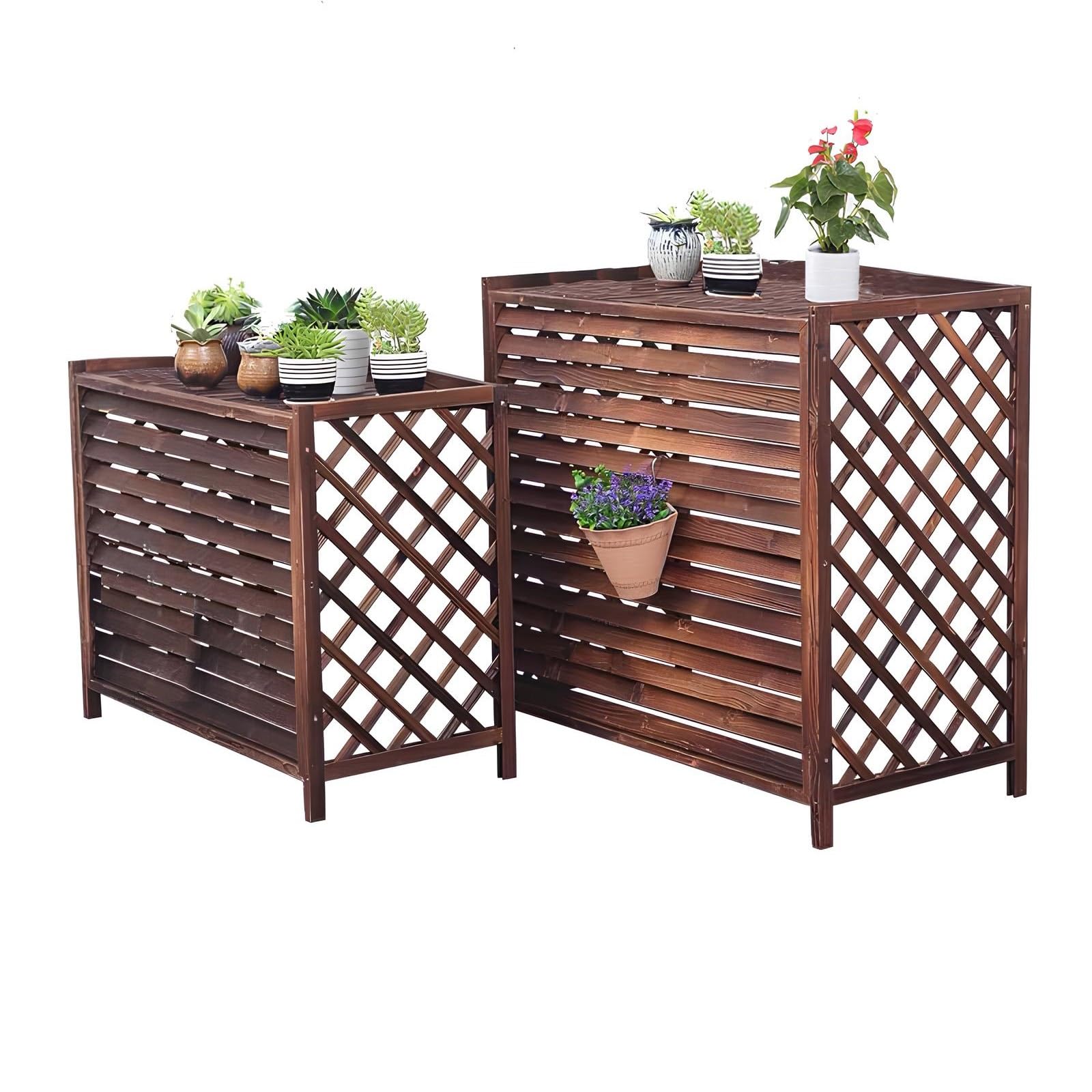 Clôture cache-climatiseur extérieur en bois et étagère de rangement pour plantes de jardin
