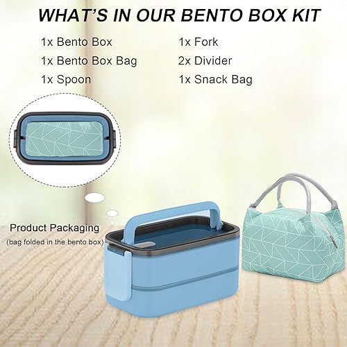 Miniatura 2 de Lonchera Bento para adultos, caja Bento grande, kit de lonchera japonesa con bolsa y utensilios, palillos de alimentos para contenedores de caja