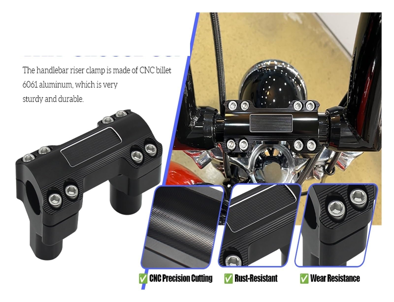 Élévateurs De Guidon 2 Pouces Haut avec Zone Couverture Serrage 1.25 pour Davi&dson Softail, Fat Boy, Breakout, Dyna, Touring Moto Pontet Guidon