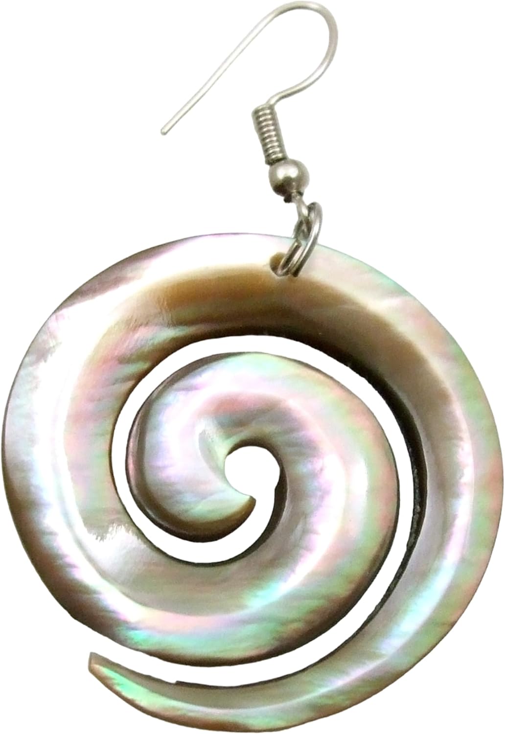 Natural Mother of Pearl Earrings, Hand Carved Spiral Mother of Pearl Shell Earrings for Women, Handmade Dangle Drop Seashell Fashion Jewelry BA149 - Image 4