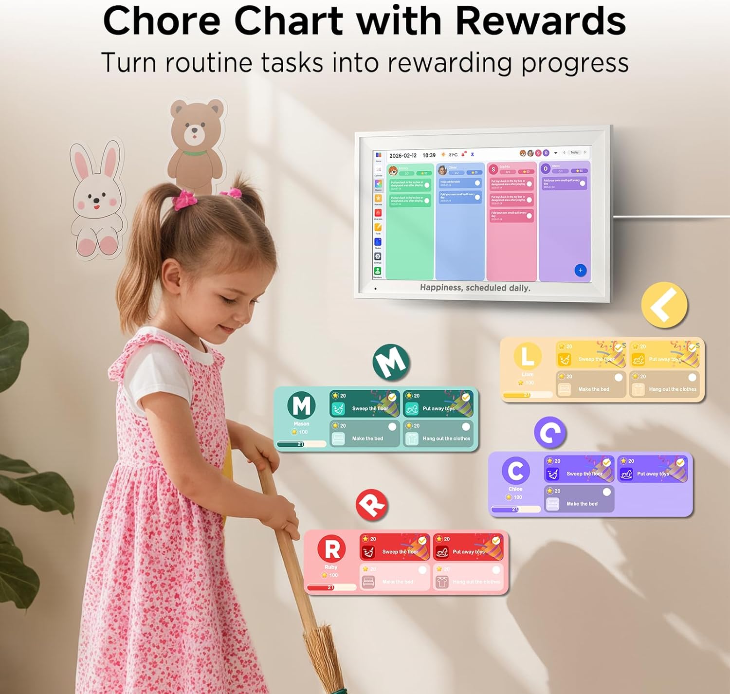 15.6″ Smart Digital Family Calendar & Planner: Touchscreen Wall Display for Busy Families, Easy Setup, Shared Schedules, Kids Chores & Meal Planning, Giftable for Families