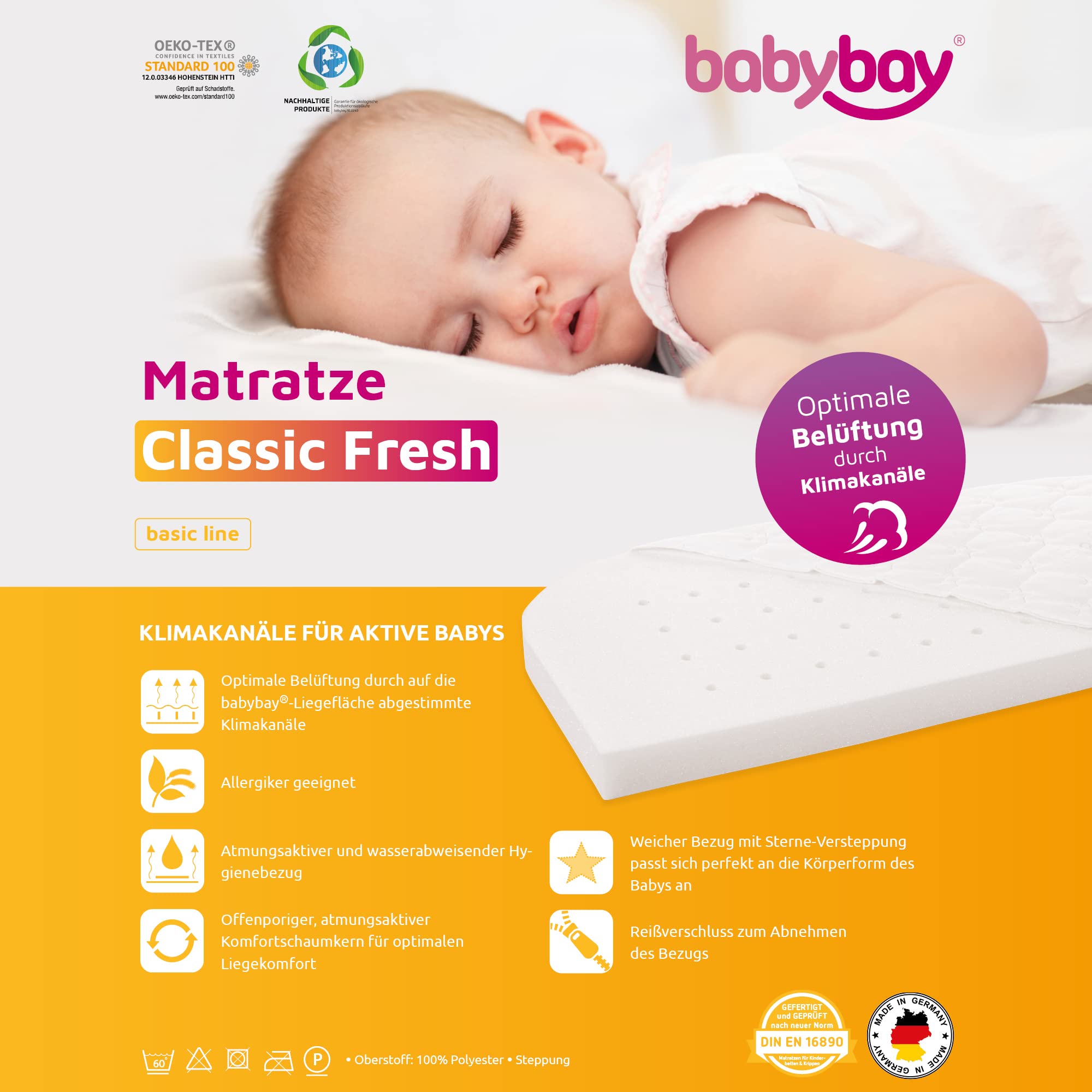 Matelas babybay Classic Fresh convient pour le modèle Original