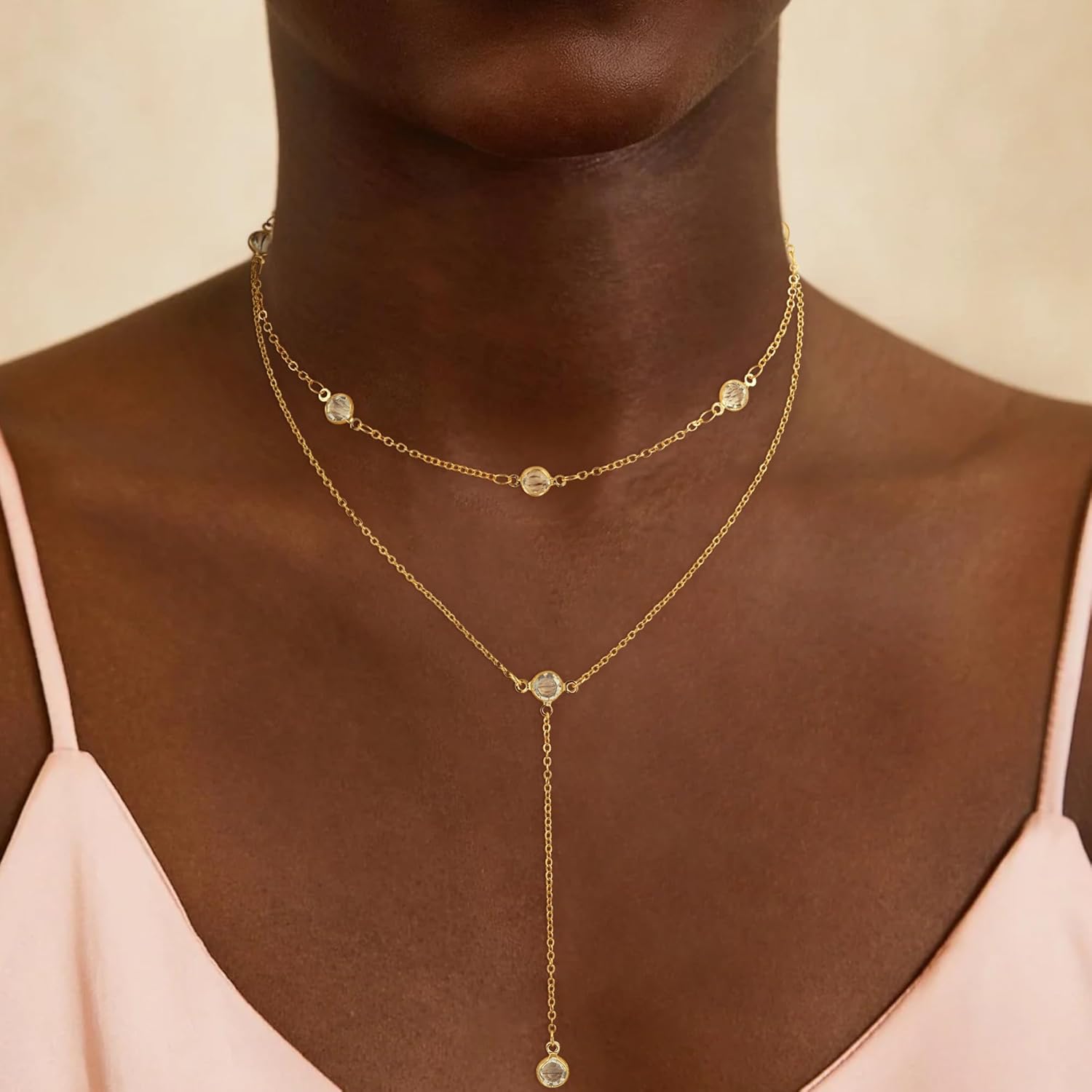 Lariat Gold Necklace for Women, Dainty Long Necklace 14k Gold Plated Y-Shaped Necklace Trendy Layered Bar Paperclip Link Beaded Chain Necklaces Simple Gold Jewelry for Women Gift - Image 4