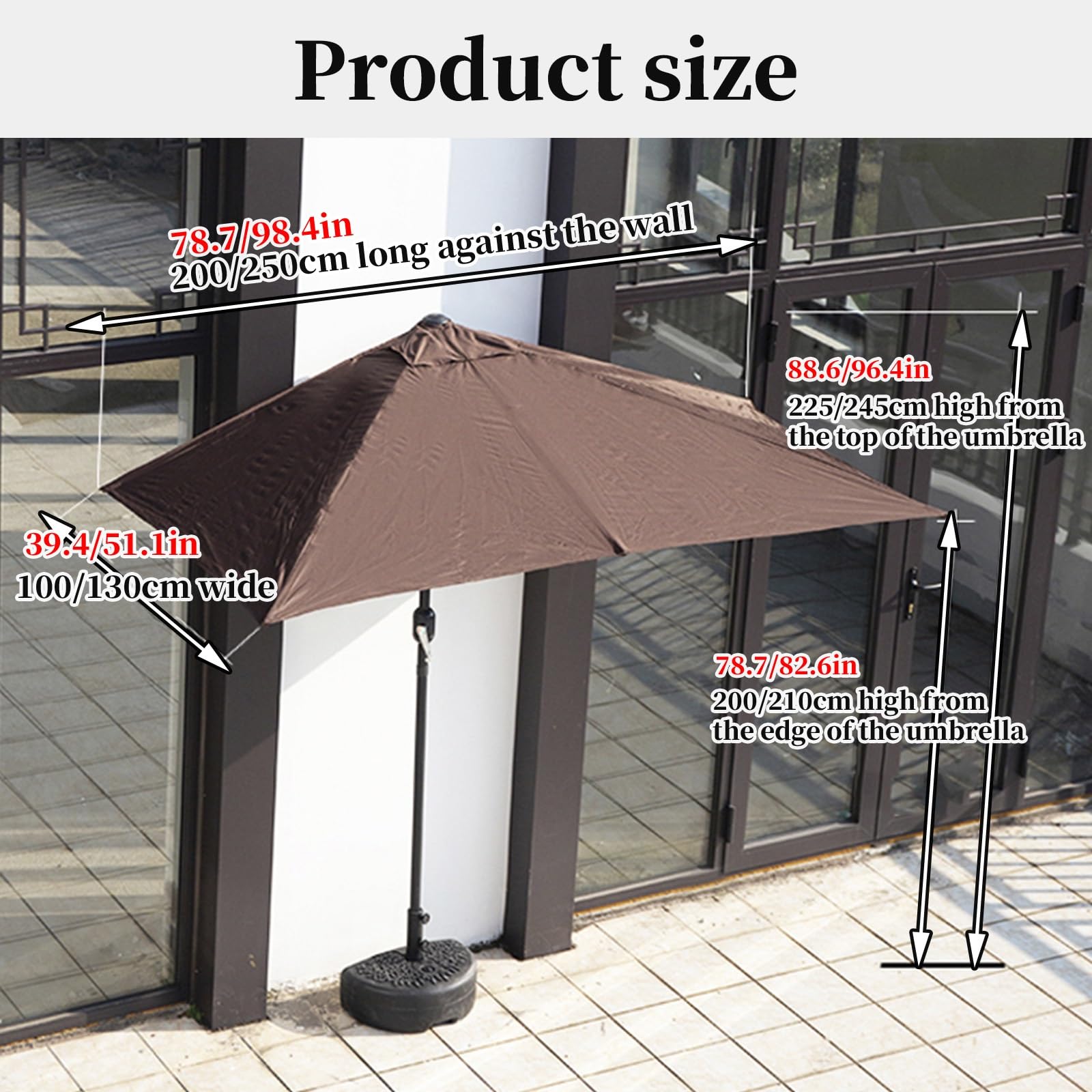 FORRTY Półparasol Ogrodowy Montowany Na Ścianie, Parasol Ogrodowy, 200/250ｘ100/130cm, Ochrona Przed Promieniowaniem UV, Wiatroodporny Baldachim Z Korbą Na Balkon, Ogród, Taras, Kawiarnię, Basen(Biały,
