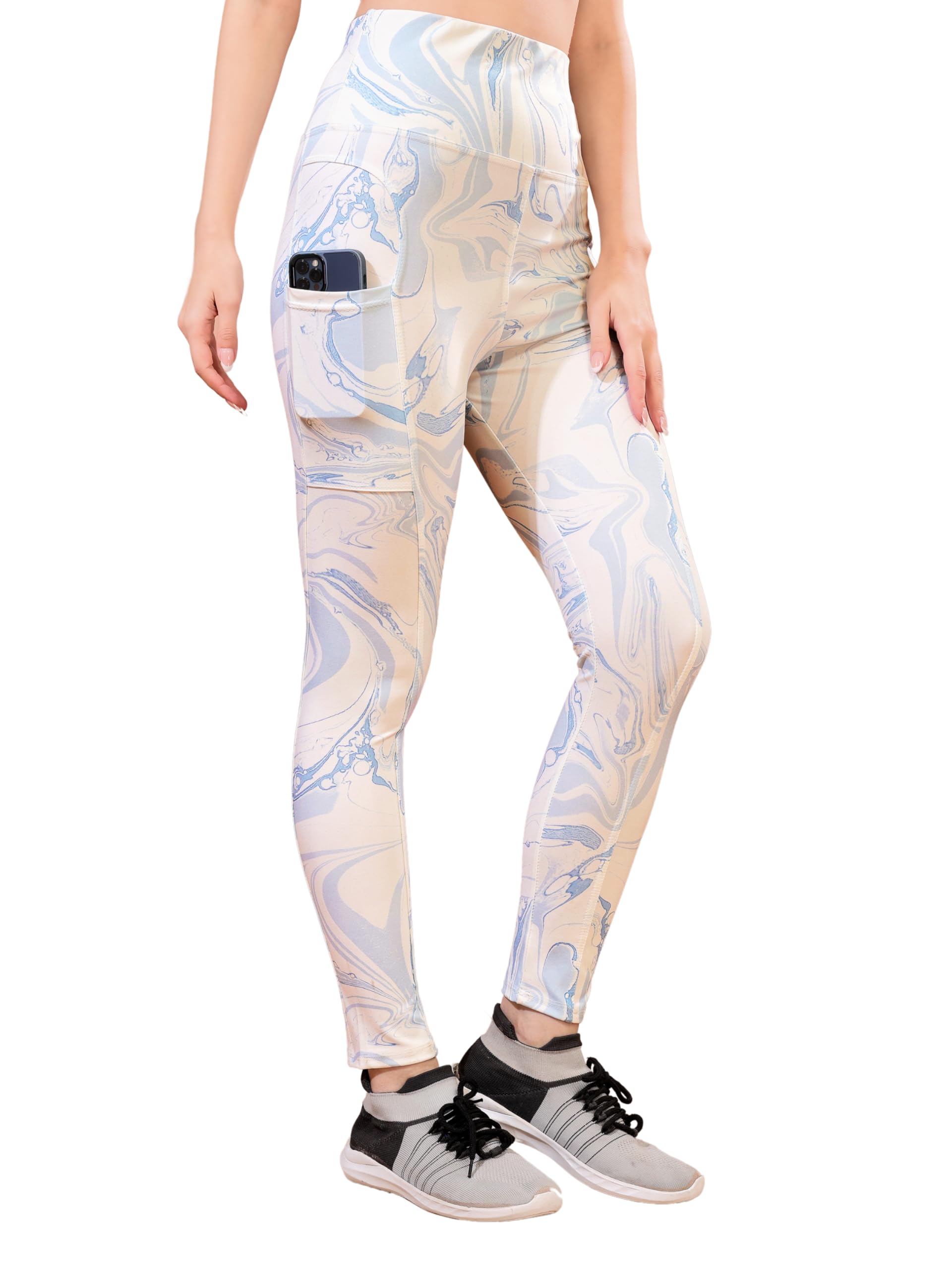 poojaran saree Womens High-Waist Printed Yoga Leggings with Phone Pocket, Smoke Pattern, Athletic Workout Gym Pants-picture-47