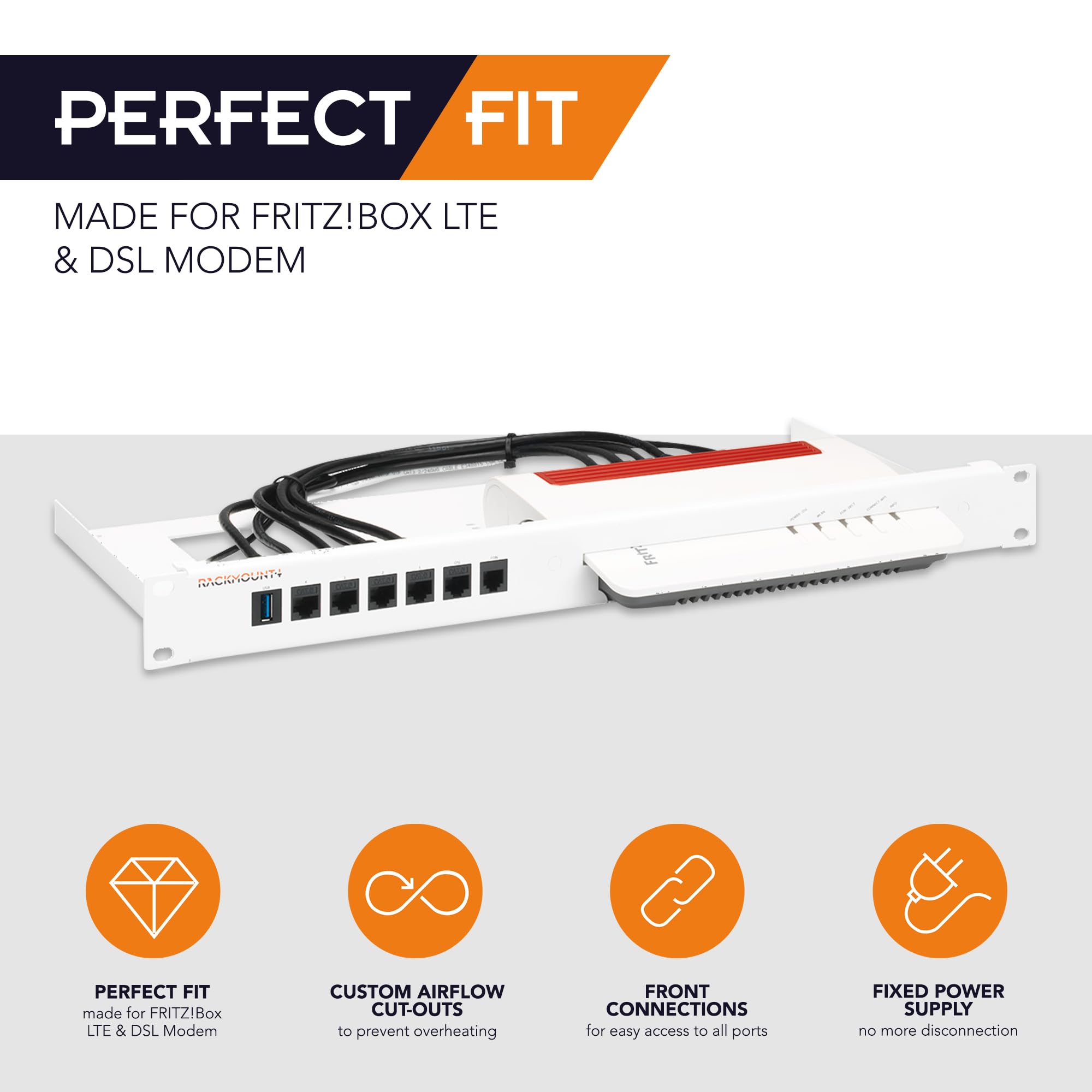 Rackmount.IT RM FB T2 Rack Zubehör Montageschelle für AVM Fritz!Box 5530, 6850 LTE, 7530, Stahl, Schwarz