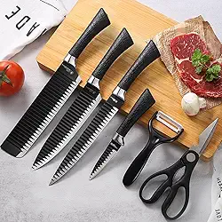 Conjunto Jogo Facas Profissional Do Chef 6 Peças Churrasco Cozinha Peças Aço Inox Super Afiadas Cor Preto Premium