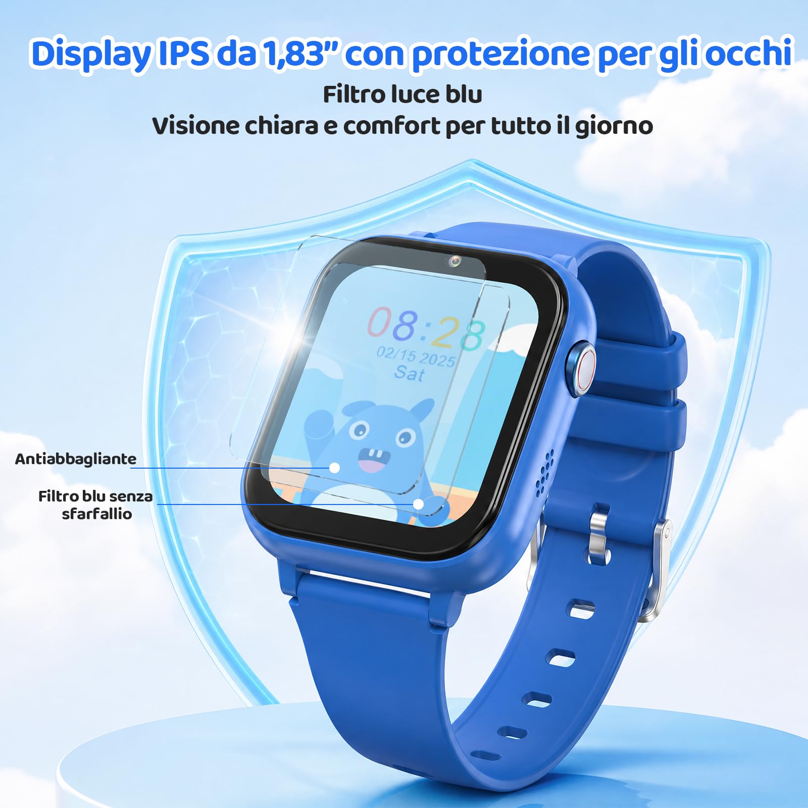 CHAKEYAKE Smartwatch per Bambini, 4G Chiamate Vocali e Video con GPS, IP67, funzione SOS, Monitoraggio del Sonno, Sveglia, Modalità Scuola, Schermo Touch HD da 1,83" Regalo per Bambini 4-12 Anni, Blu