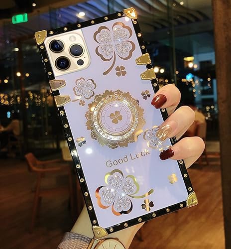 Miniatura 10 de Funda para iPhone 12 Pro Max de 6.7 pulgadas, de lujo, cuadrada, con purpurina de diamante, suave, cubierta para tronco de TPU con agarre de anillo