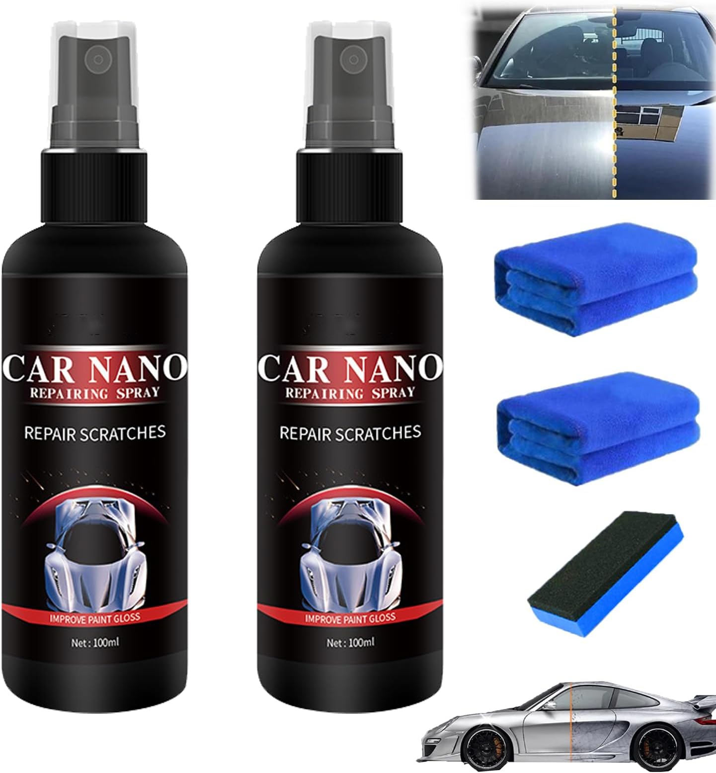 Nurafix Nano Scratch Remover, Nano Car Scratch Repair Spray,Nurafix Car Wax, Nurafix Scratch Repair, Fast Repairing Scratch Spray, Rub and Buff for All Vehicle Paint Care (100ml-2)