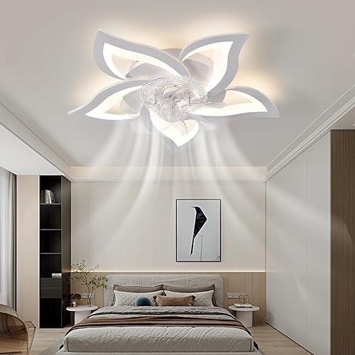 Miniatura 6 de BOXCUPIN Ventilador de techo geométrico de 25 pulgadas con control remoto de luces, ventilador de techo de montaje empotrado blanco con luces, 6